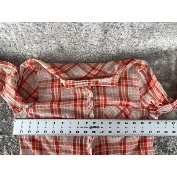 XXI Size M Plaid Cotton Button Top Salmon Long Sleeve Casual Pocket Collar - Picture 6 of 9